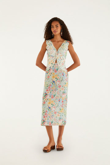 Multicolor Rendeira 3D Bodice  Midi Dress