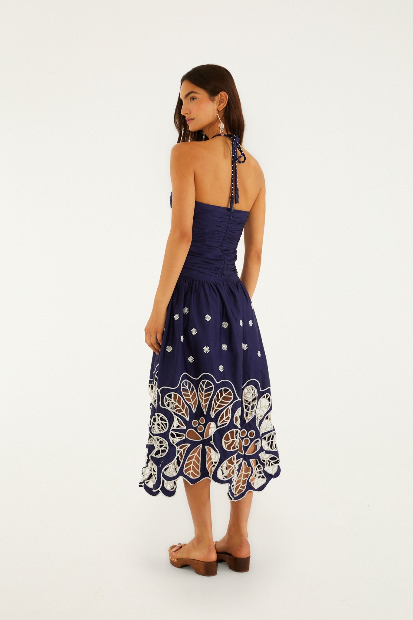Navy Blue Embroidered Richelieu Midi Dress