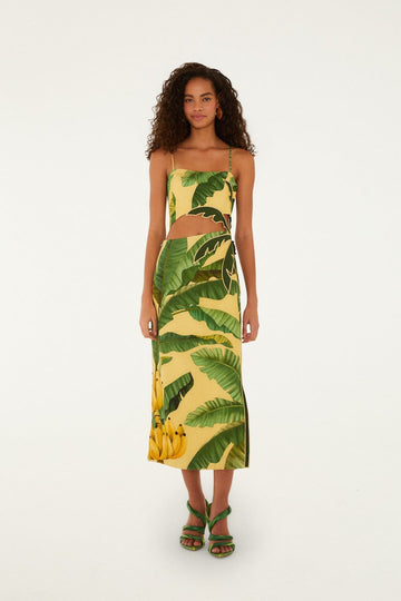 Soft Yellow Banana Leaves Maxi Dress
