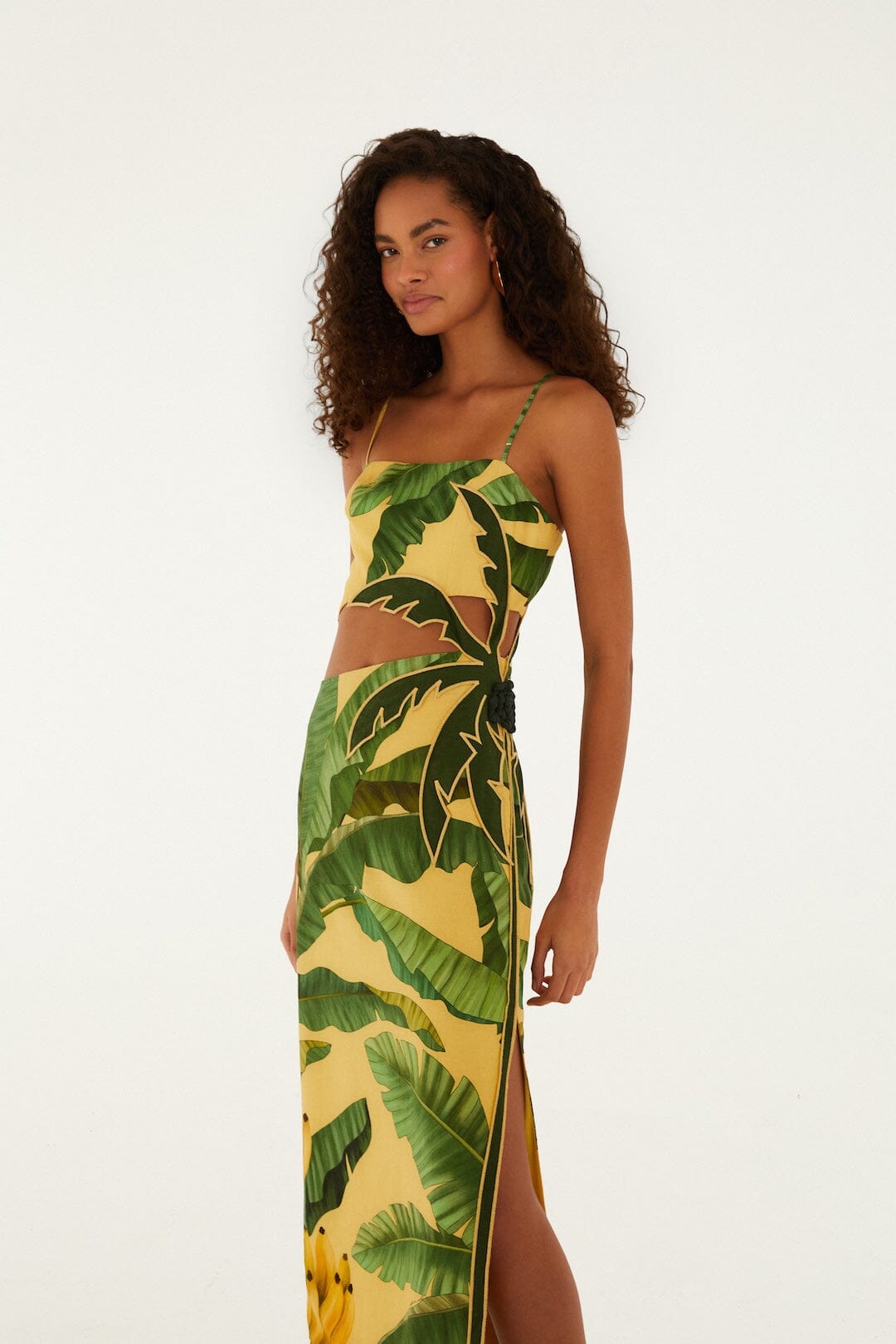 Soft Yellow Banana Leaves Maxi Dress