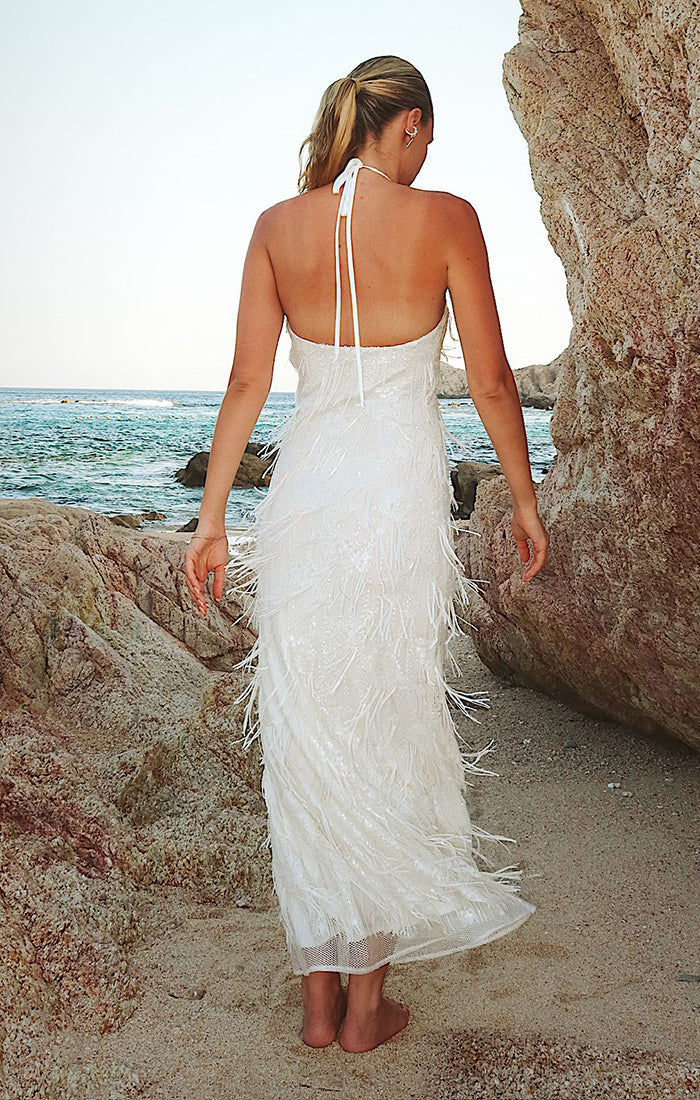 Julianna Maxi Dress ~ White Fringe Sequins
