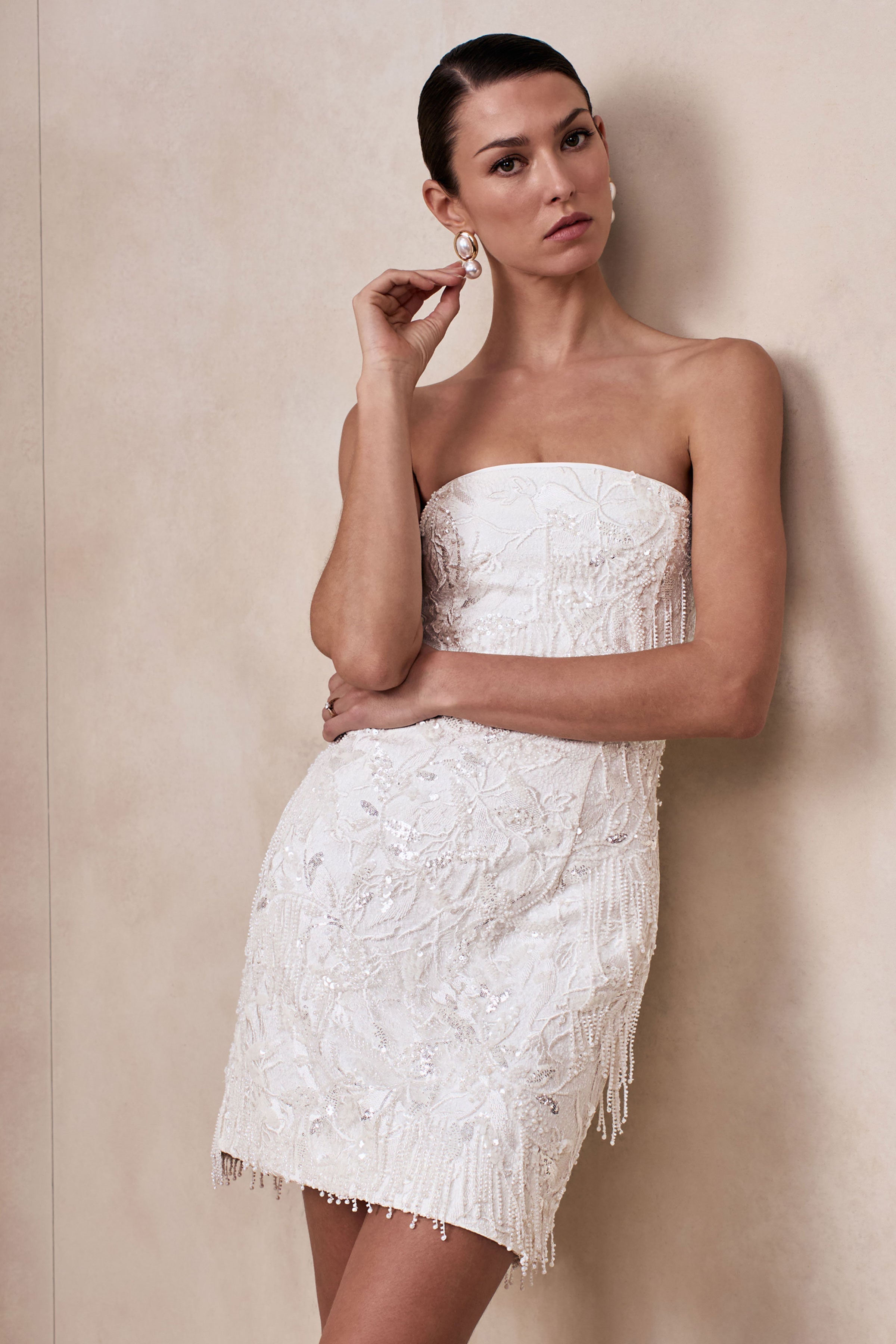 Paulina | White Embellished Bandeau Mini Dress