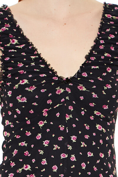 Floral Lettuce-Edge Mini Dress